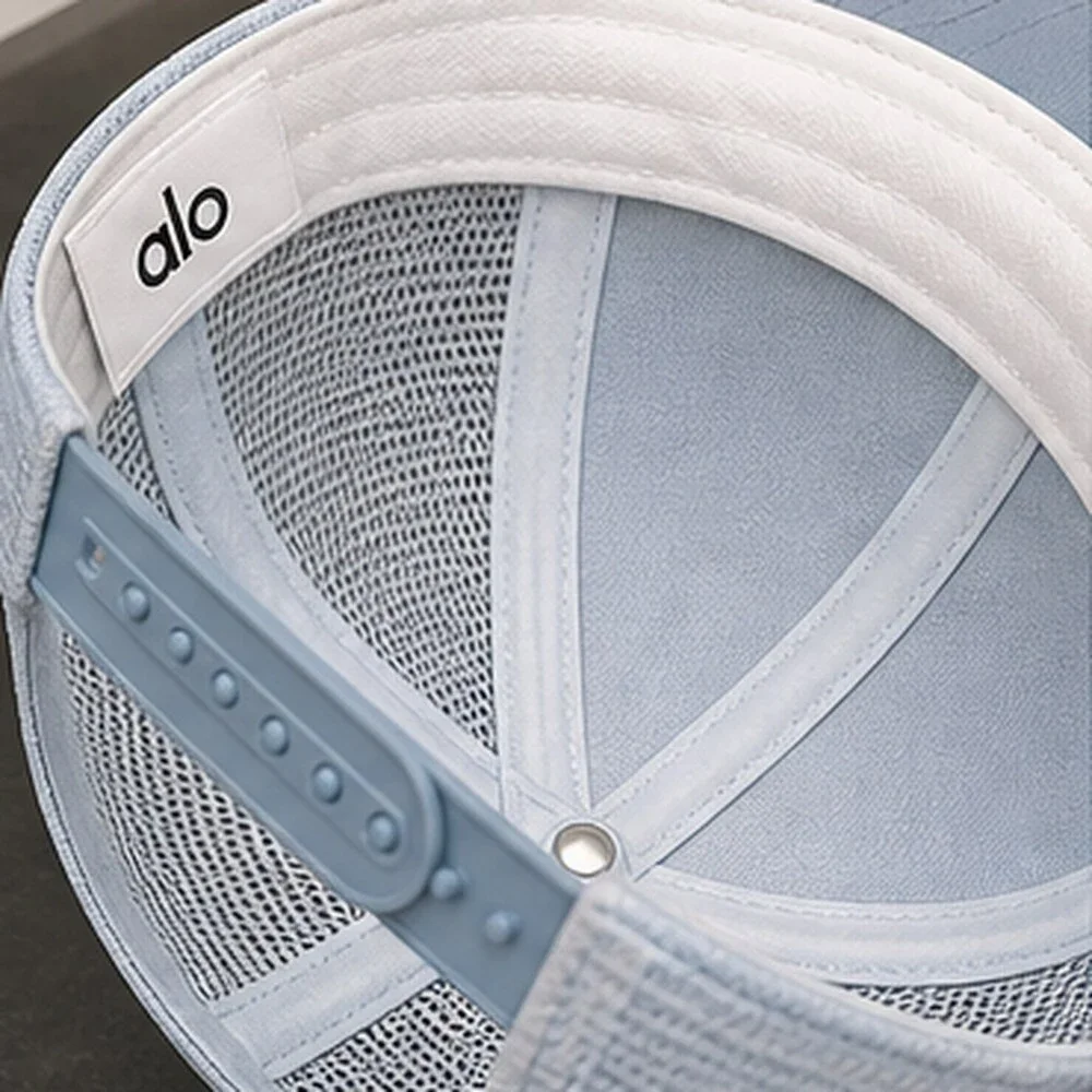 ALO Yoga Mist Blue Gray Gym Mesh Trucker Cap Hat Activewear